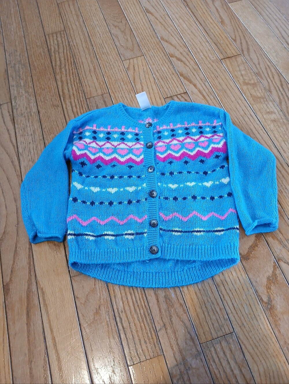 OshKosh B'gosh Girls Knit Button-down Sweater Geometric Pattern With Hearts